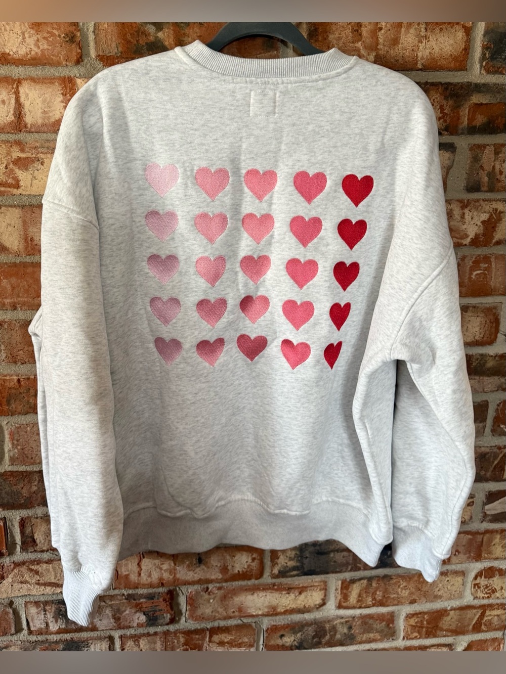 Sun-kissed Coconut Gray Crewneck Sweatshirt with Embroidered Hearts - Picture 3 of 8